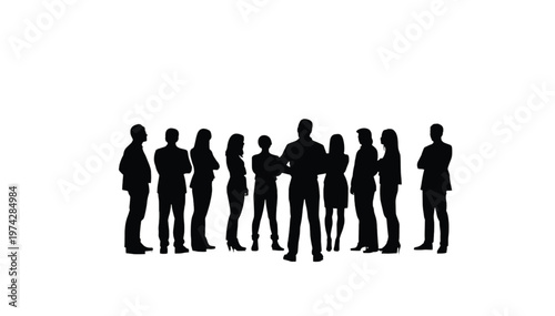 Diverse business professionals standing in a line, facing forward, showcasing unity and a strong.