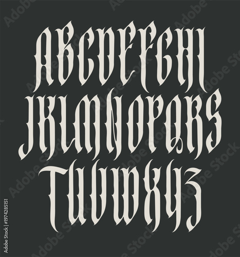 Gothic font. A complete set of English capital letters in a vintage style. Medieval Latin letters. Vector calligraphy and lettering. 