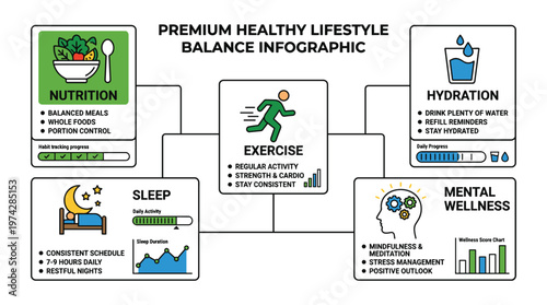 Premium healthy lifestyle balance infographic