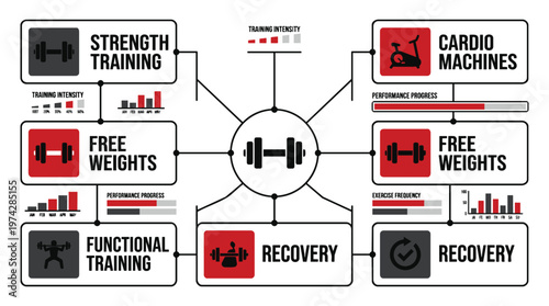 A flowchart showing types of workouts and exercises