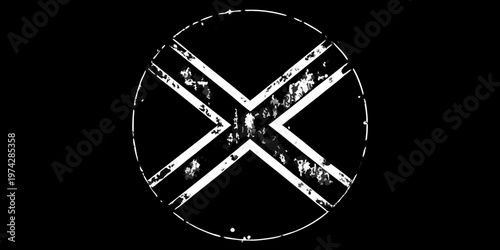 Confederate flag within a circular frame stark black and white silhouette