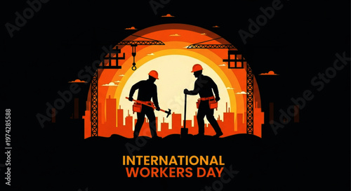 International Workers Day silhouette on industrial background