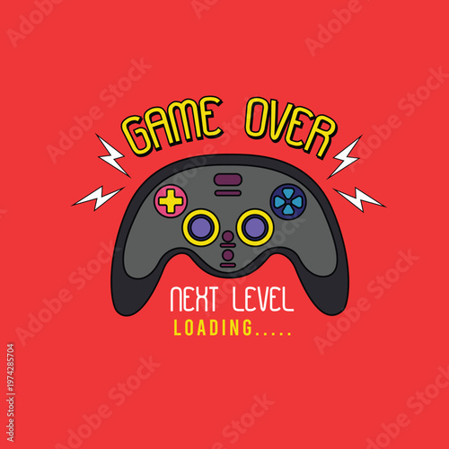 Game Over game pad vector illustration with slogan graphic tee