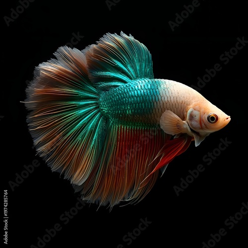 Elegant Betta Fish with Flowing Fins Isolated on Black Background