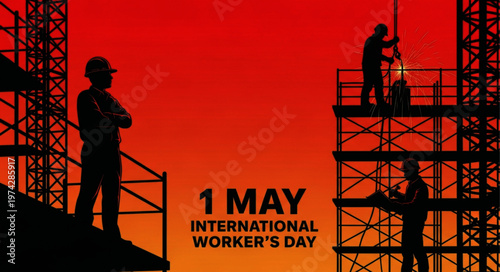 International Worker's Day Celebration Construction Silhouettes