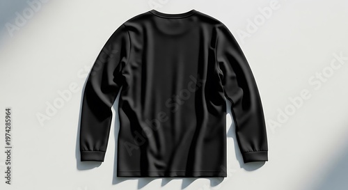 Blank black long sleeve t-shirt shown from above, perfect for apparel design mockups or showcasing graphics