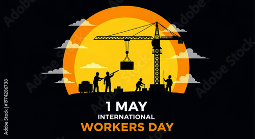 International Workers Day 1 May Construction Worker Silhouette