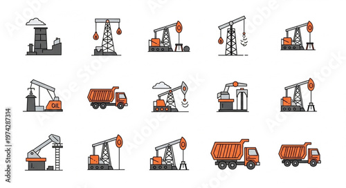 Illustrations of Industrial Machinery and Construction Equipment.