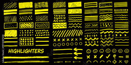 Collection of yellow highlighter marks and doodles a striking silhouette