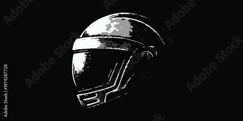 A stark detailed image of a futuristic space helmet silhouette