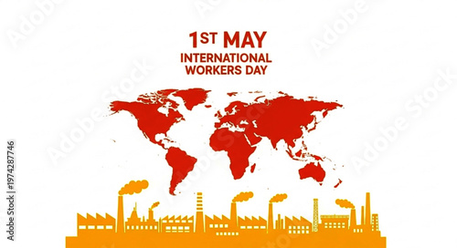 International Workers Day Illustration with World Map and Factory