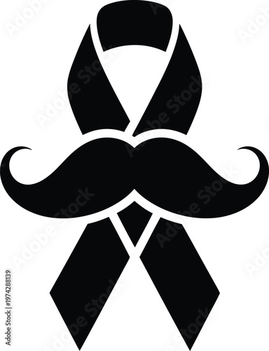 Black ribbon with mustache awareness symbol isolated on transparent background