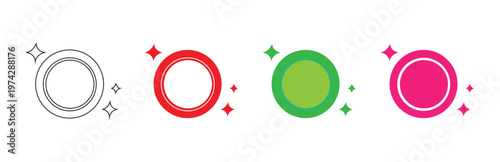 A diverse set of clean dish vector icons, featuring sparkling plates in various modern styles, symbolizing hygiene, kitchen chores, and food service quality, isolated on a white background.