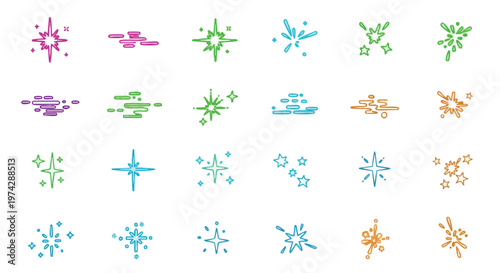 Sparkle and Shine Icons. Starburst and Glitter Effects. Colorful Graphic Elements. Vector Set.