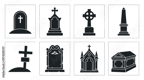  Religious Gravestone Monument Silhouette Vector Set
