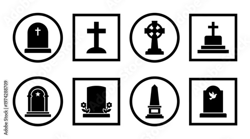 Gravestone Tombstone Icon Silhouette Vector Set