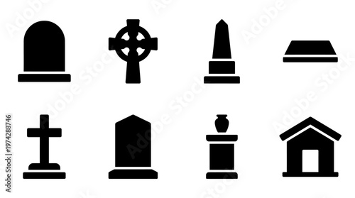 Gravestone Tomb Tombstone Silhouette Vector Set