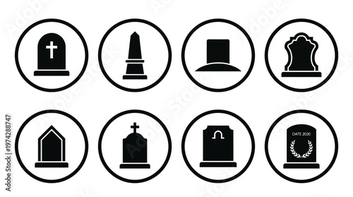 Gravestone Tombstone Icon Silhouette Vector Set