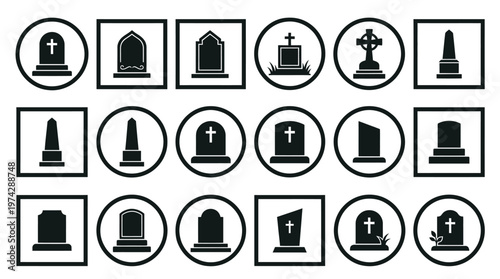 Gravestone Tombstone Icon Silhouette Vector Set