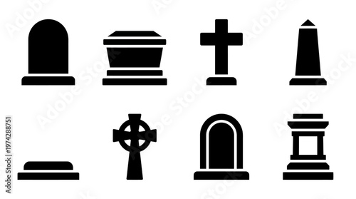  Religious Gravestone Monument Silhouette Vector Set