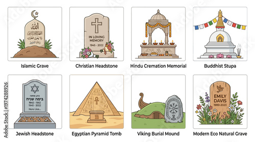 Cultural Burial Tradition Silhouette Vector Set