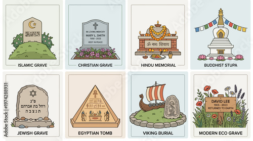 Cultural Burial Tradition Silhouette Vector Set