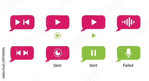 Messaging Icons: Play, Pause, Rewind, Fast Forward, Voice Message, Send Status