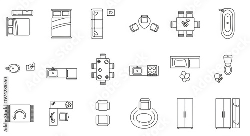 Architectural Floor Plan Symbols - Furniture and Fixtures for Interior Design.
