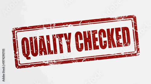 Quality Checked Stamp Vector Icon | Red Rectangular Seal Graphic | Product Verification Symbol | Business Approval Design | Assurance Validation Distressed Texture Vector Artwork