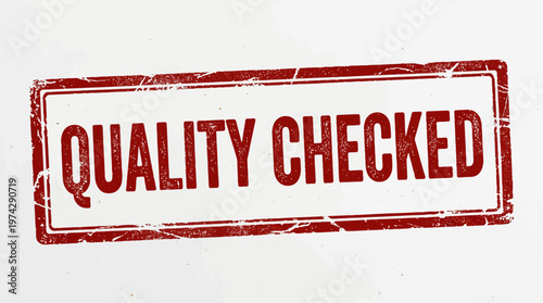 Quality Checked Stamp Vector Icon | Red Rectangular Seal Graphic | Product Verification Symbol | Business Approval Design | Assurance Validation Distressed Texture Vector Artwork