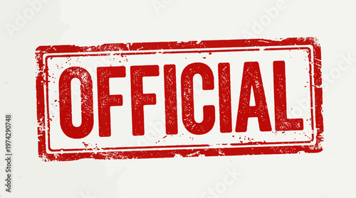 Official Stamp Vector Icon | Red Rectangular Seal Graphic | Authority Verification Symbol | Business Approval Design | Administrative Document Authentication Distressed Texture Vector Artwork