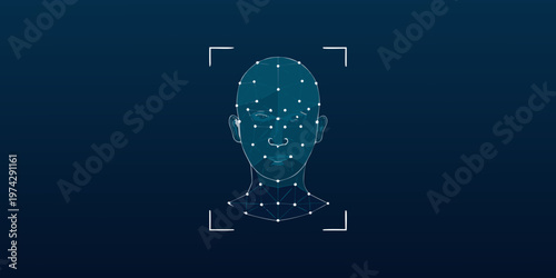 Digital face scan with facial recognition brackets a modern silhouette