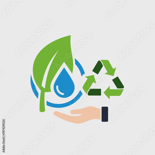 Hand holding leaf water drop eco.