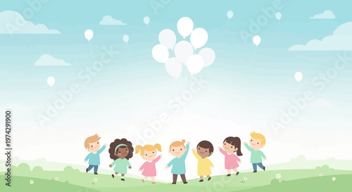 Group of Children Playing Outdoors in a Park Scene.