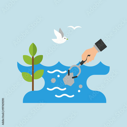 Hand holding watering can plant.