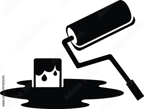 Paint Roller And Bucket With Paint Vector, illustration