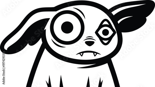 Scary Abstract Creature Monster Head Vector Line Art