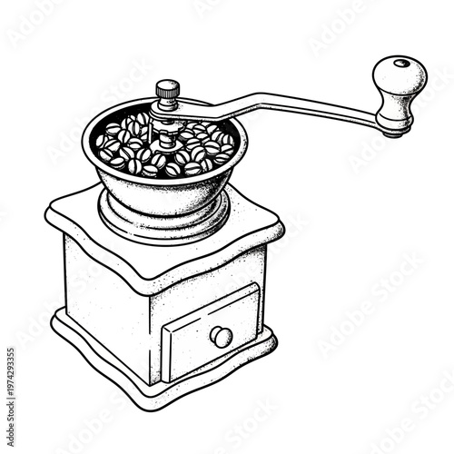 Vintage Coffee Grinder with Beans