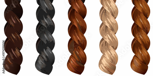 A collection of digitally rendered twisted strands in varying shades