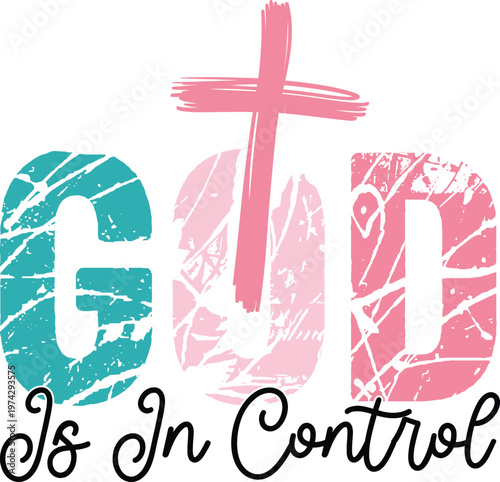 God is in control a watercolor cross and text design