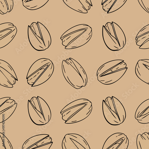 Pistachio Seamless Pattern. Food Background. Hand-drawn Illustration. Simple Texture.