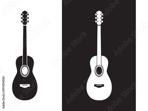 Acoustic guitar in dual tone black and white illustration for musical expression