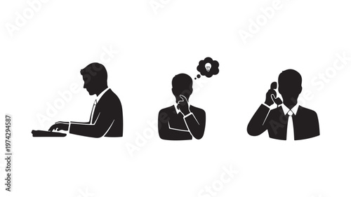 Businessman thinking and working in silhouette style with monochromatic colors for corporate finance