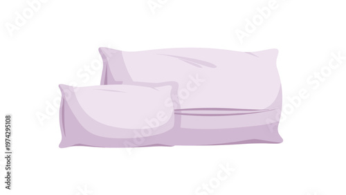 Pair of soft and comfortable light purple pillows are stacked together in a simple minimalist style for bedding decor.