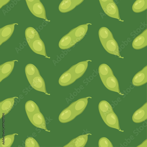 Edamame Seamless Pattern. Green Soybeans Pattern. Healthy Food Background. Organic Texture.