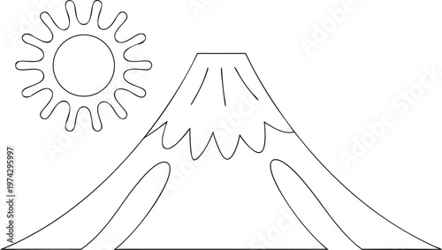 Mountain and Sun Outline