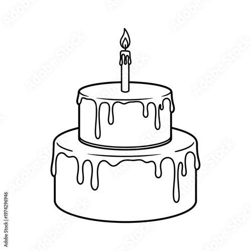 Two Tier Birthday Cake with Drips and Candle Outline