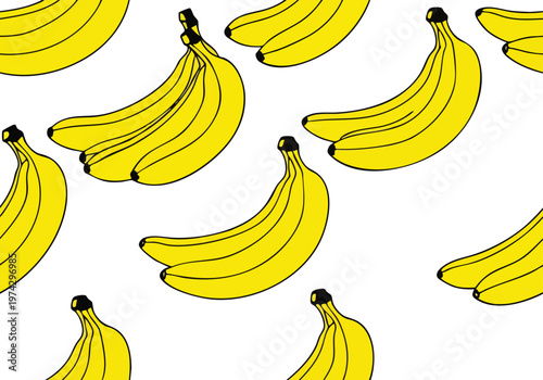 Yellow Bananas Seamless Pattern Background. Tropical Fruit Pattern. Simple Banana Illustration.