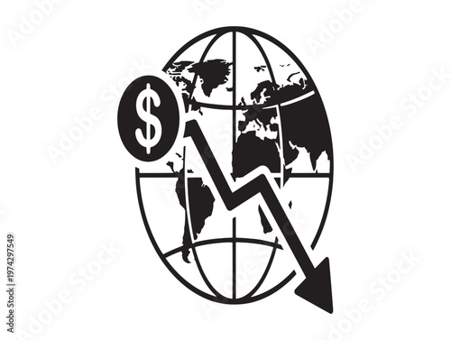Title global economic downturn a visual representation of financial crisis and declining markets description a black and white illustration depicts a world