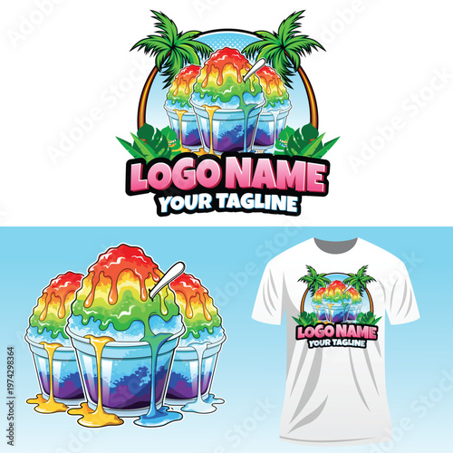 Fényképezés Shaved ice cream logo design. Italian Ice logo. Shave Ice vector